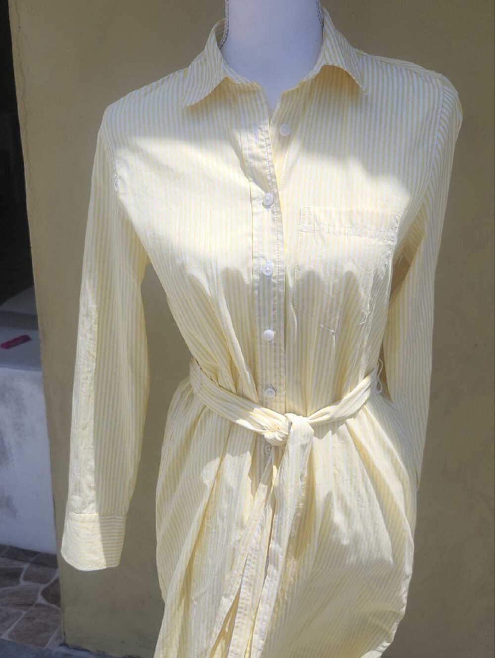 J. Crew Pale Yellow Striped Long-Sleeve Shirt Dress - Picture 4 of 11